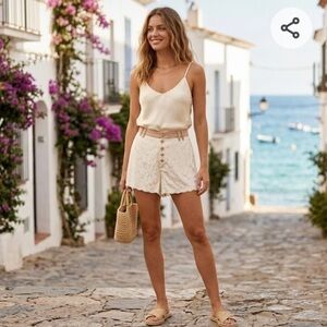 Free People Cream Lace High Waist Shorts